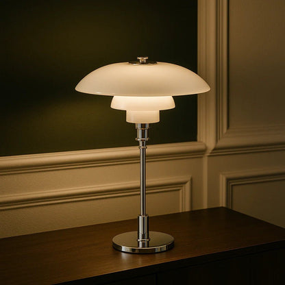 Lampada da tavolo nordica in vetro con luce calda ambientale
