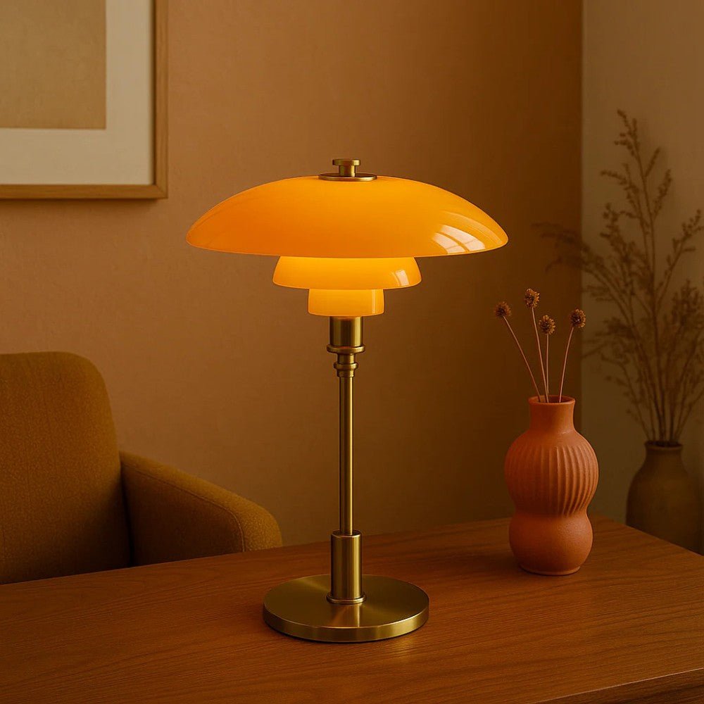 Lampada da tavolo nordica in vetro con luce calda ambientale