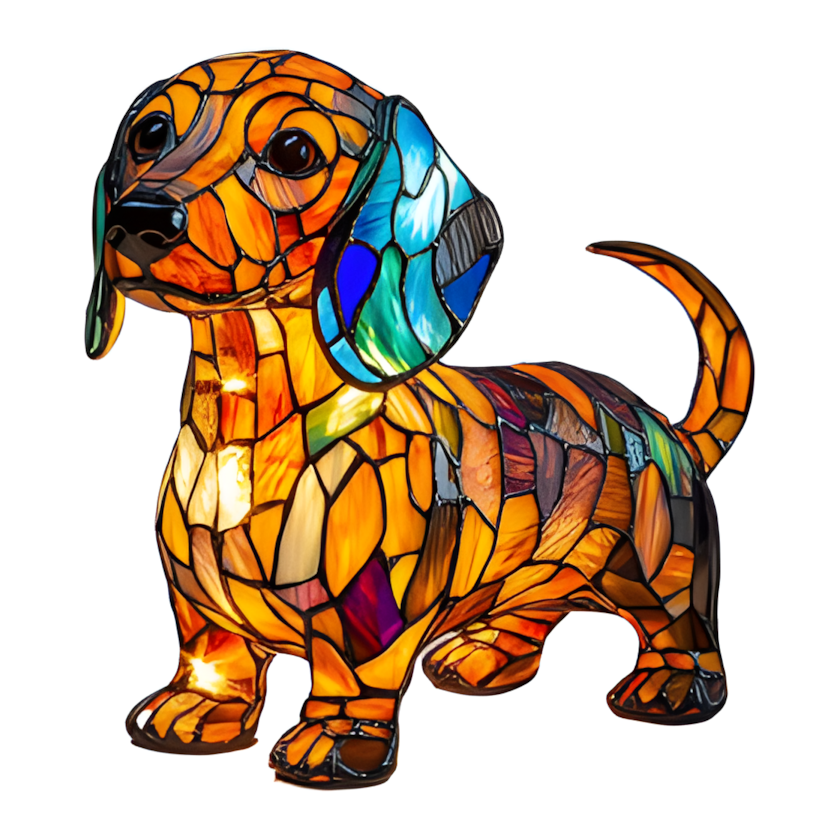 Lampada notturna cane vetro colorato, resina dipinta a mano, USB, 17 cm