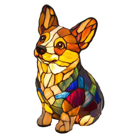 Lampada notturna cane vetro colorato, resina dipinta a mano, USB, 17 cm