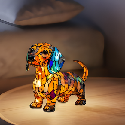 Lampada notturna cane vetro colorato, resina dipinta a mano, USB, 17 cm