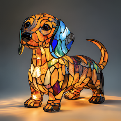 Lampada notturna cane vetro colorato, resina dipinta a mano, USB, 17 cm