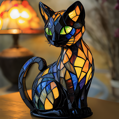 Lampada notturna cane vetro colorato, resina dipinta a mano, USB, 17 cm