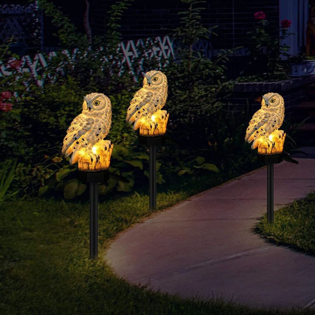 Lampada Solare da Giardino a Forma di Gufo per Vialetti