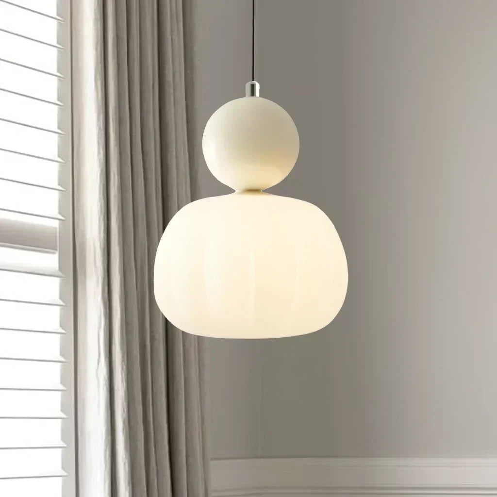 Lampada a sospensione nordica Pumpkin — LED, paralume in vetro rinforzato, struttura in metallo lucido