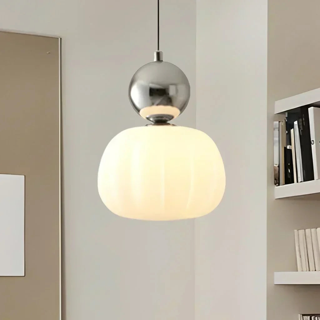 Lampada a sospensione nordica Pumpkin — LED, paralume in vetro rinforzato, struttura in metallo lucido
