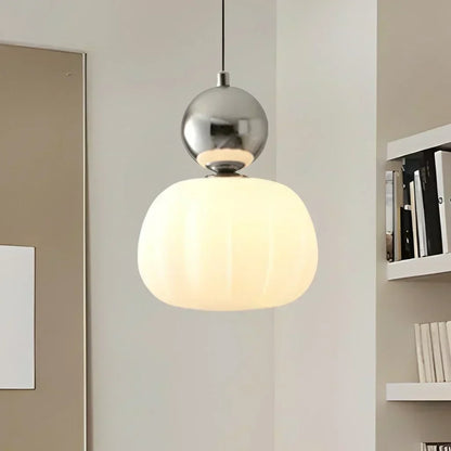 Lampada a sospensione nordica Pumpkin — LED, paralume in vetro rinforzato, struttura in metallo lucido