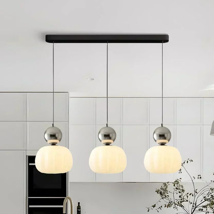 Lampada a sospensione nordica Pumpkin — LED, paralume in vetro rinforzato, struttura in metallo lucido