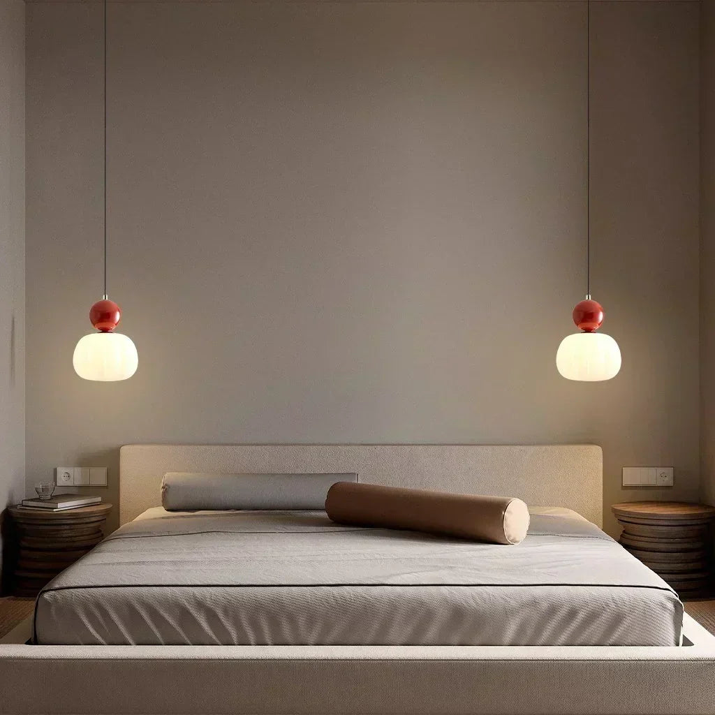 Lampada a sospensione nordica Pumpkin — LED, paralume in vetro rinforzato, struttura in metallo lucido