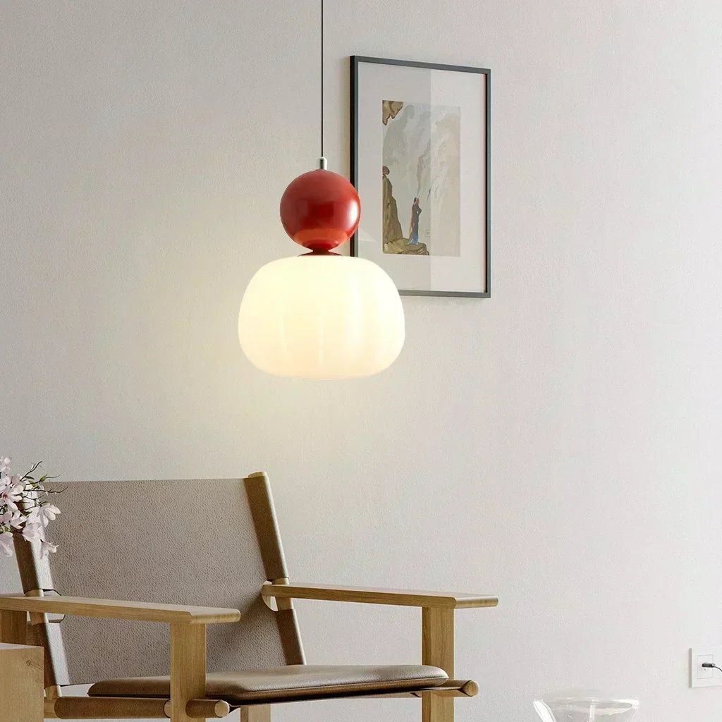 Lampada a sospensione nordica Pumpkin — LED, paralume in vetro rinforzato, struttura in metallo lucido