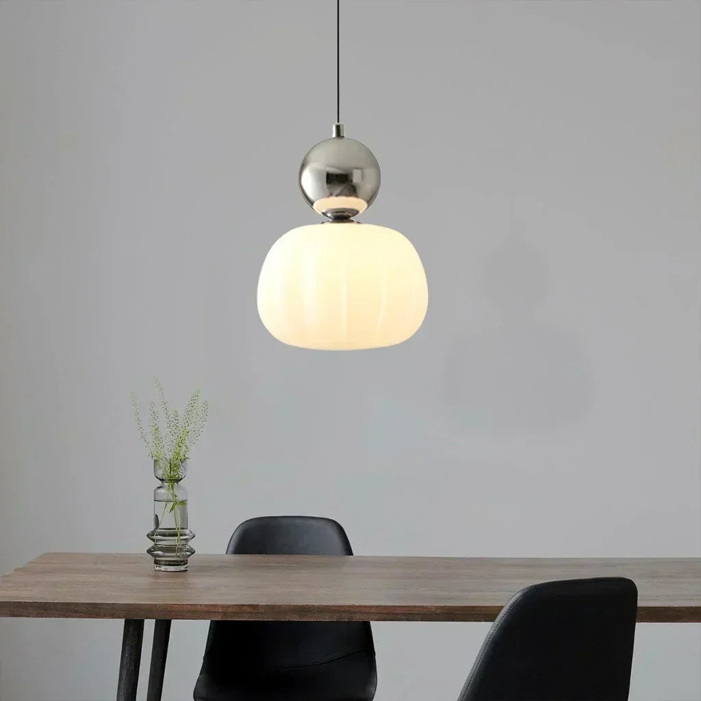 Lampada a sospensione nordica Pumpkin — LED, paralume in vetro rinforzato, struttura in metallo lucido