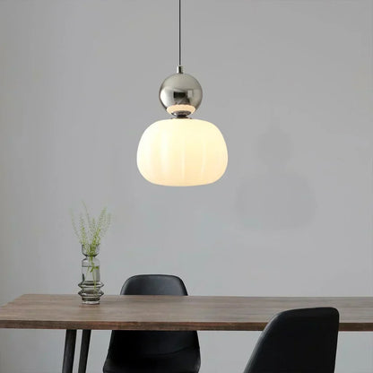 Lampada a sospensione nordica Pumpkin — LED, paralume in vetro rinforzato, struttura in metallo lucido