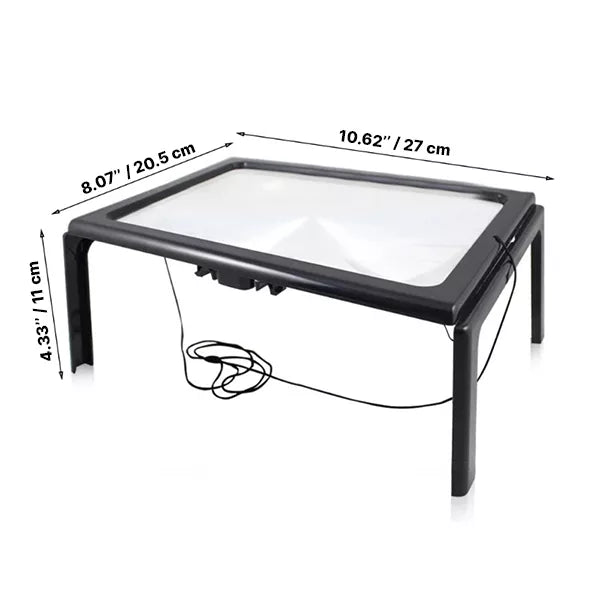 Lente d'ingrandimento a pagina intera con luce LED | Ingrandimento 3×, pieghevole e supporto a mani libere | Riduce l'af
