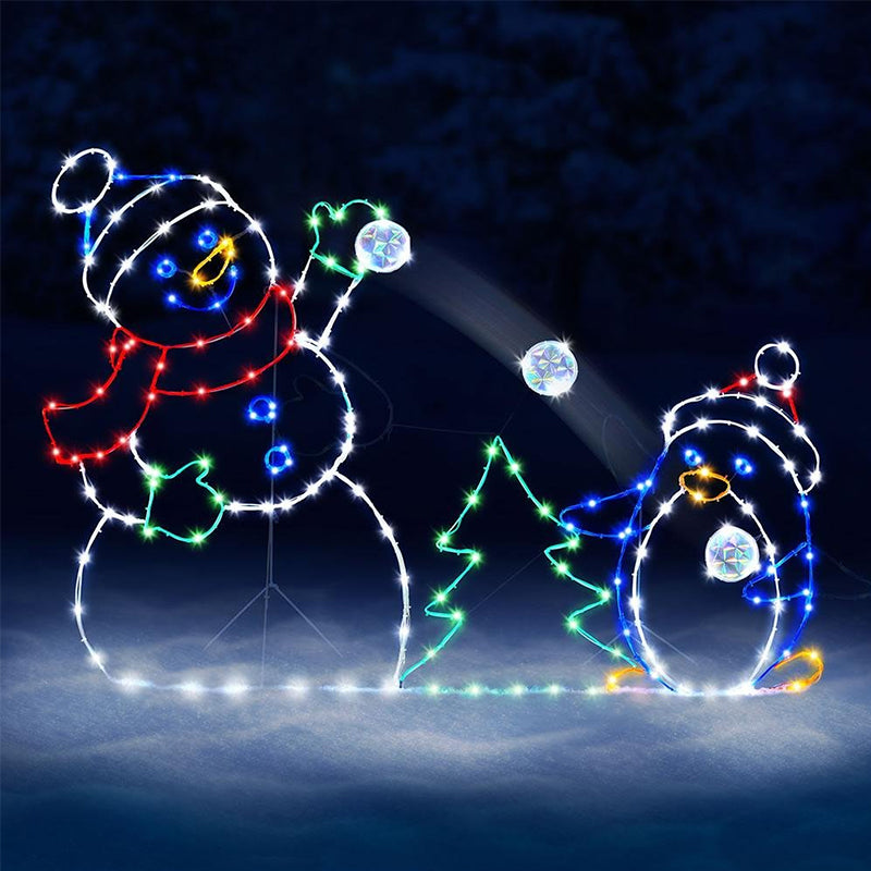 Luce LED Animata Battaglia di Palle di Neve con Pupazzo di Neve e Pinguino