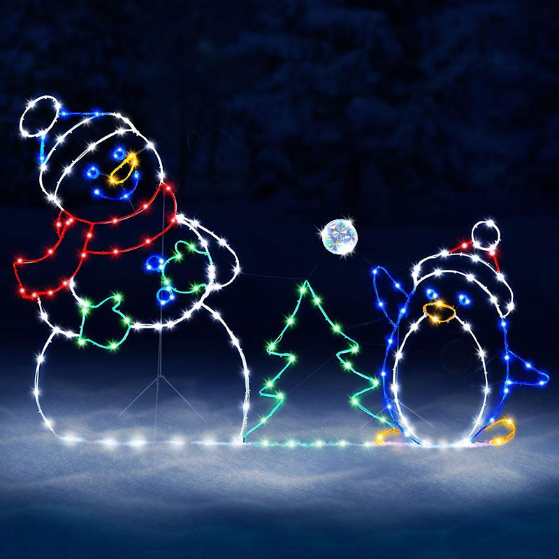Luce LED Animata Battaglia di Palle di Neve con Pupazzo di Neve e Pinguino
