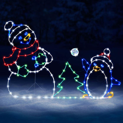 Luce LED Animata Battaglia di Palle di Neve con Pupazzo di Neve e Pinguino