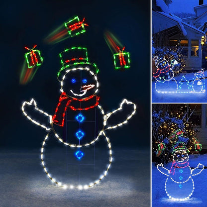 Luce LED Animata Battaglia di Palle di Neve con Pupazzo di Neve e Pinguino
