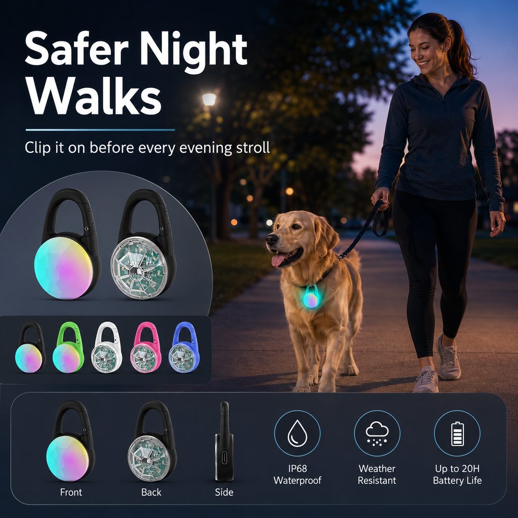 Luce LED di sicurezza ricaricabile con clip per cani per passeggiate notturne