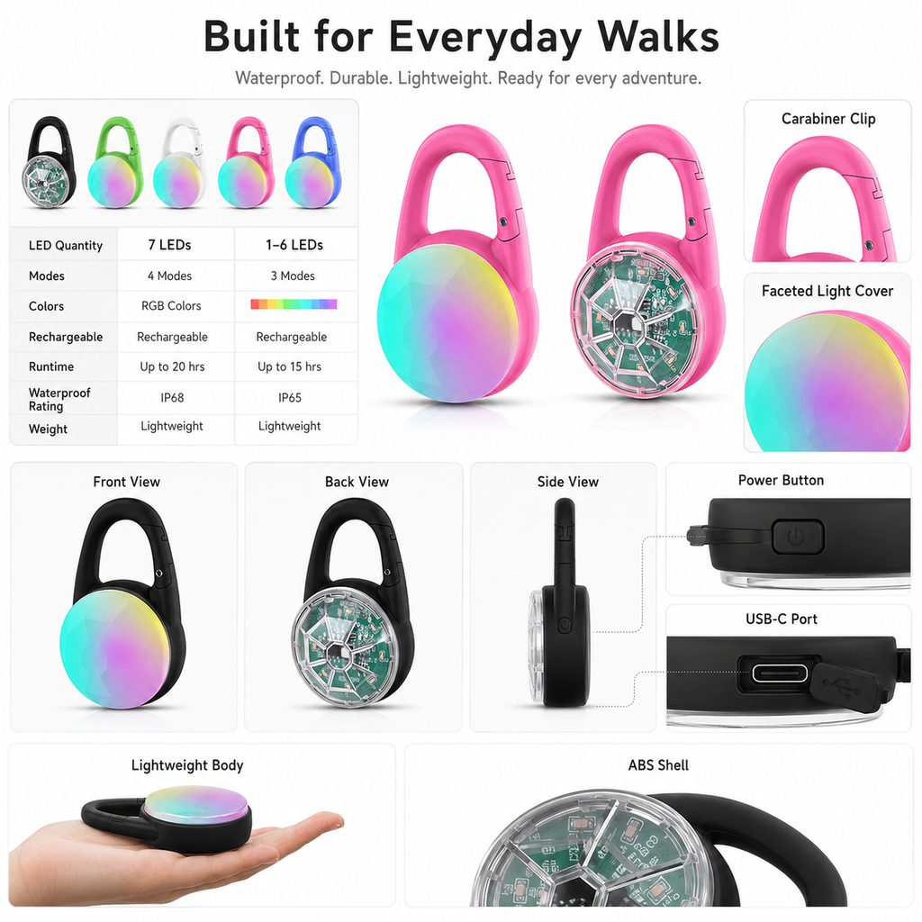Luce LED di sicurezza ricaricabile con clip per cani per passeggiate notturne