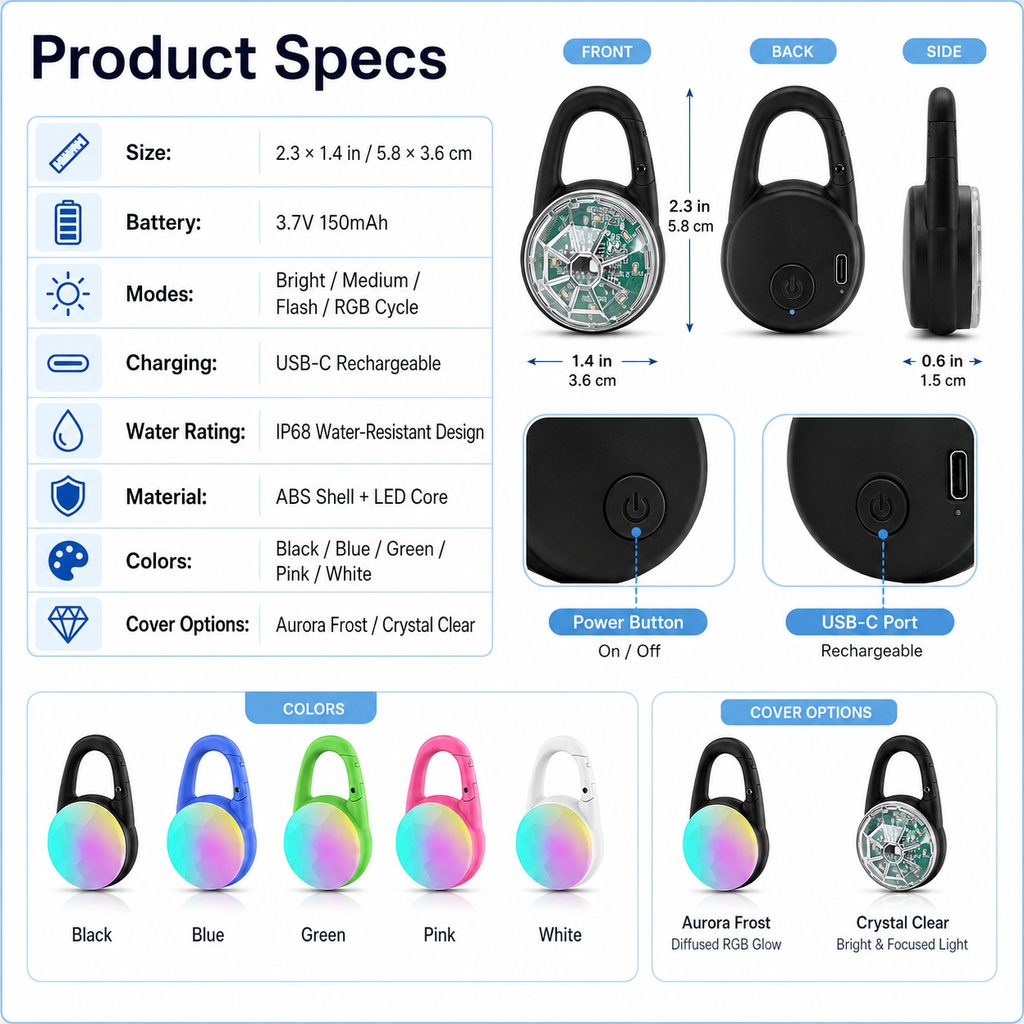 Luce LED di sicurezza ricaricabile con clip per cani per passeggiate notturne