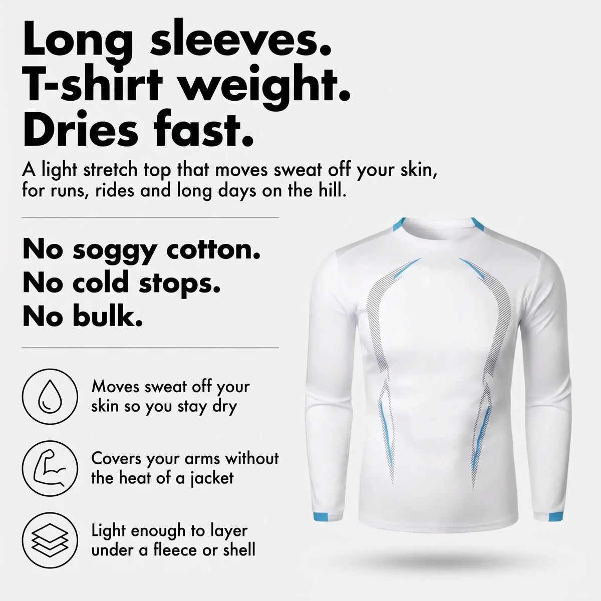 Maglia running a maniche lunghe da uomo - Base layer ad asciugatura rapida - T-shirt da trekking