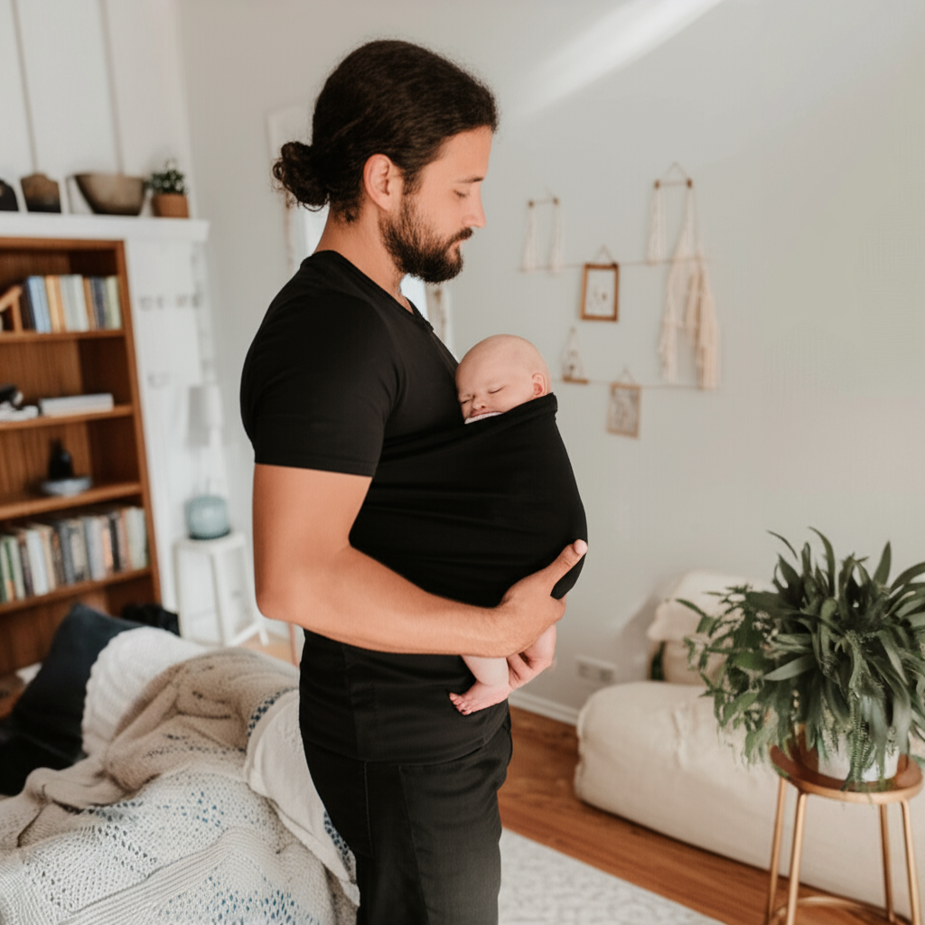 Maglietta babywearing con marsupio integrato in cotone elasticizzato, lavabile in lavatrice