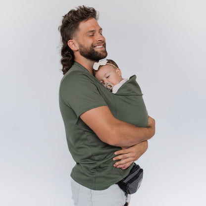 Maglietta babywearing con marsupio integrato in cotone elasticizzato, lavabile in lavatrice
