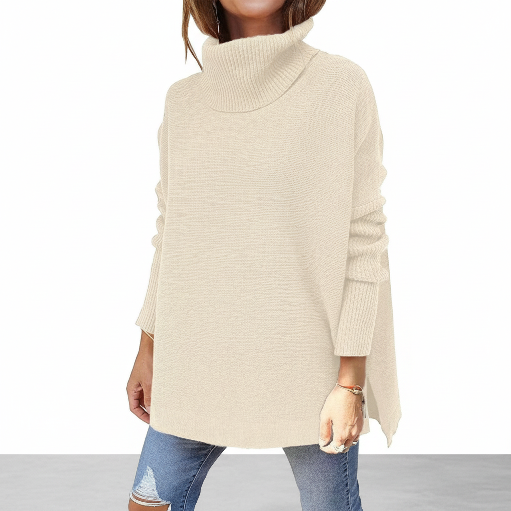 Maglione a collo alto da donna, maglia oversize con maniche a coste e spacchi laterali, 9 colori, taglie dalla S alla 2X