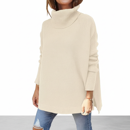 Maglione a collo alto da donna, maglia oversize con maniche a coste e spacchi laterali, 9 colori, taglie dalla S alla 2X