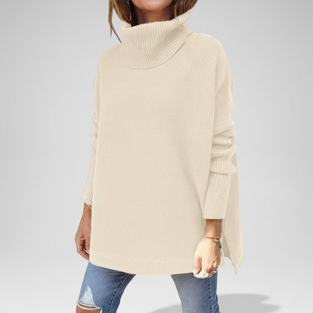 Maglione a collo alto da donna, maglia oversize con maniche a coste e spacchi laterali, 9 colori, taglie dalla S alla 2X
