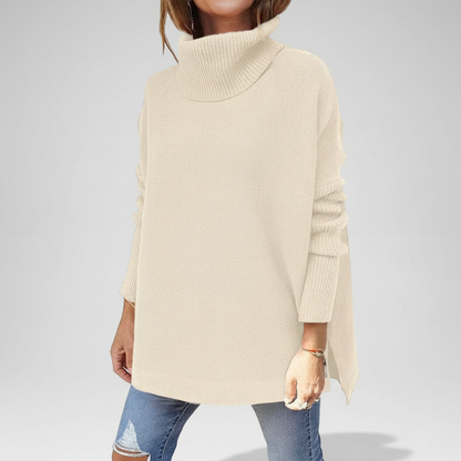 Maglione a collo alto da donna, maglia oversize con maniche a coste e spacchi laterali, 9 colori, taglie dalla S alla 2X