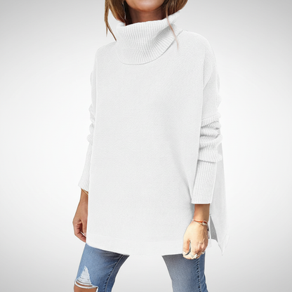 Maglione a collo alto da donna, maglia oversize con maniche a coste e spacchi laterali, 9 colori, taglie dalla S alla 2X