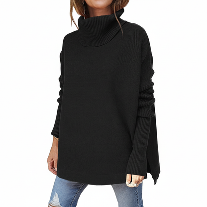 Maglione a collo alto da donna, maglia oversize con maniche a coste e spacchi laterali, 9 colori, taglie dalla S alla 2X