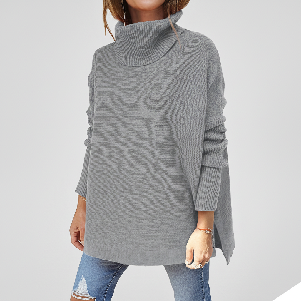 Maglione a collo alto da donna, maglia oversize con maniche a coste e spacchi laterali, 9 colori, taglie dalla S alla 2X