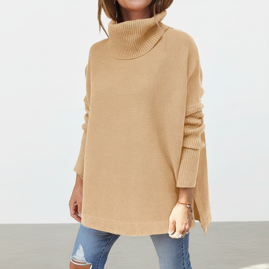 Maglione a collo alto da donna, maglia oversize con maniche a coste e spacchi laterali, 9 colori, taglie dalla S alla 2X
