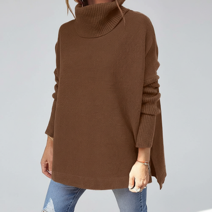 Maglione a collo alto da donna, maglia oversize con maniche a coste e spacchi laterali, 9 colori, taglie dalla S alla 2X