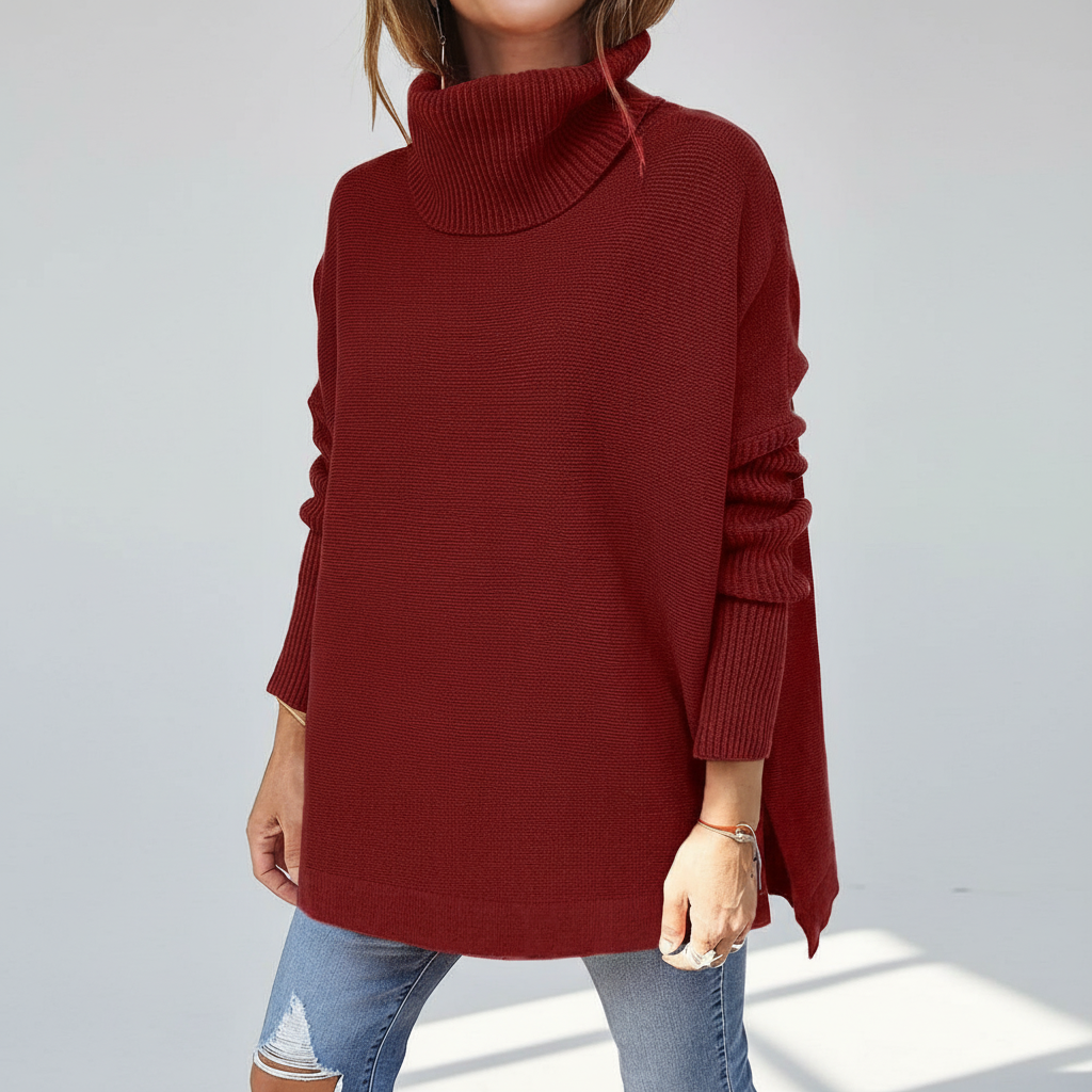 Maglione a collo alto da donna, maglia oversize con maniche a coste e spacchi laterali, 9 colori, taglie dalla S alla 2X