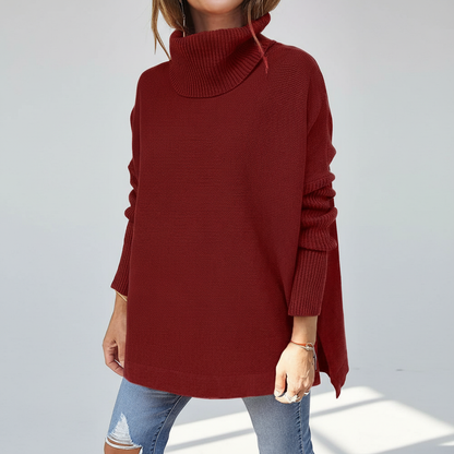 Maglione a collo alto da donna, maglia oversize con maniche a coste e spacchi laterali, 9 colori, taglie dalla S alla 2X
