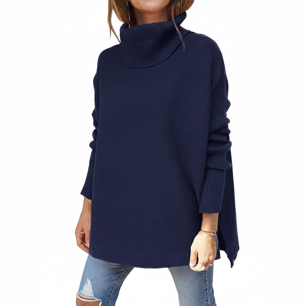 Maglione a collo alto da donna, maglia oversize con maniche a coste e spacchi laterali, 9 colori, taglie dalla S alla 2X
