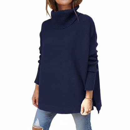 Maglione a collo alto da donna, maglia oversize con maniche a coste e spacchi laterali, 9 colori, taglie dalla S alla 2X