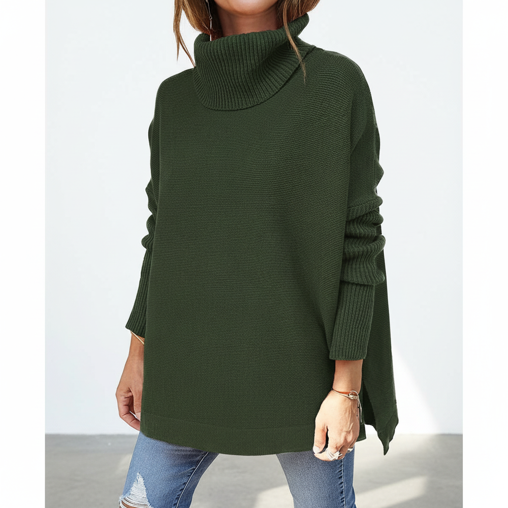Maglione a collo alto da donna, maglia oversize con maniche a coste e spacchi laterali, 9 colori, taglie dalla S alla 2X