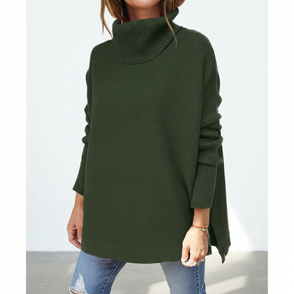 Maglione a collo alto da donna, maglia oversize con maniche a coste e spacchi laterali, 9 colori, taglie dalla S alla 2X