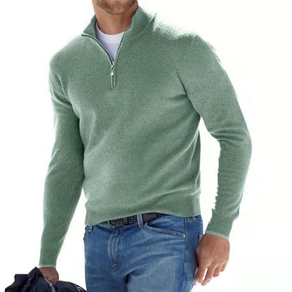 Maglione da uomo in lana merino con scollo a V e dettaglio zip