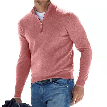 Maglione da uomo in lana merino con scollo a V e dettaglio zip