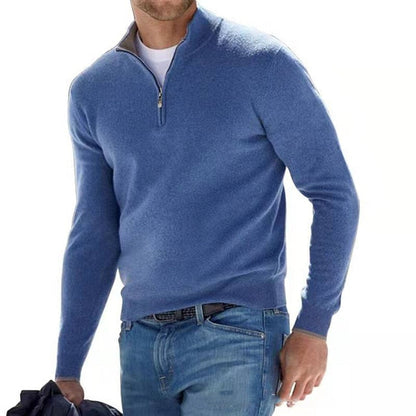 Maglione da uomo in lana merino con scollo a V e dettaglio zip