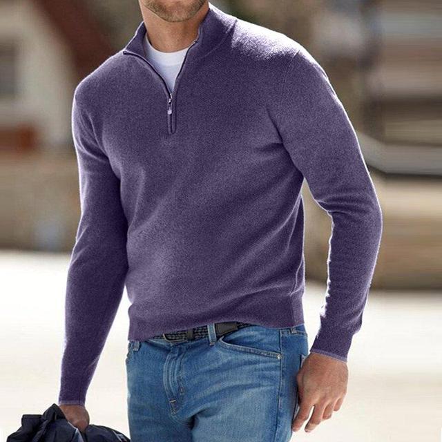 Maglione da uomo in lana merino con scollo a V e dettaglio zip