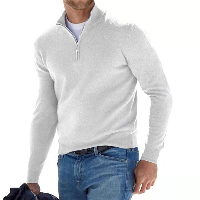 Maglione da uomo in lana merino con scollo a V e dettaglio zip