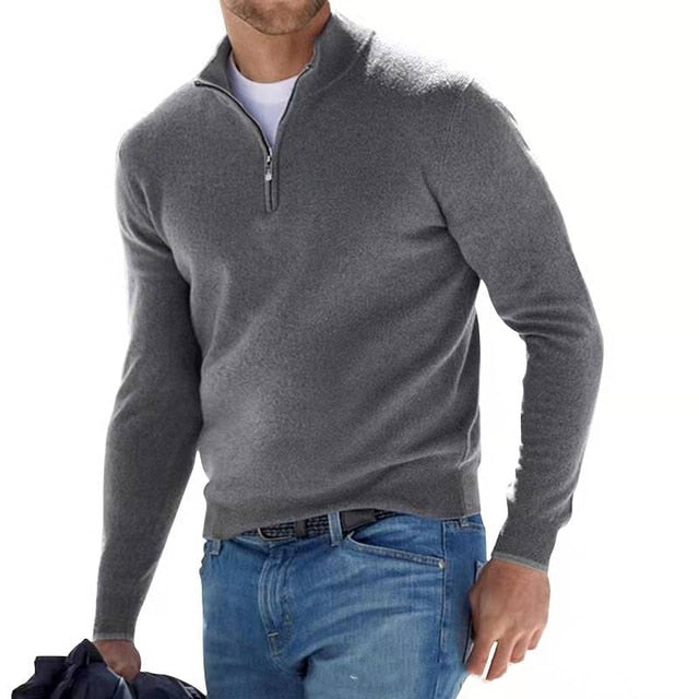 Maglione da uomo in lana merino con scollo a V e dettaglio zip