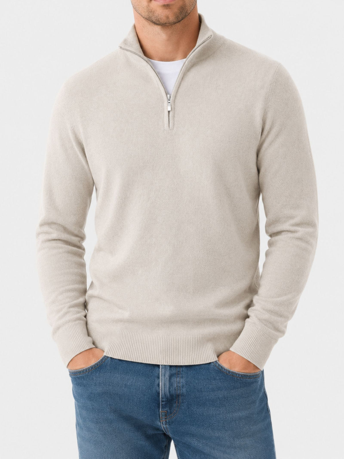 Maglione da uomo in lana merino con scollo a V e dettaglio zip