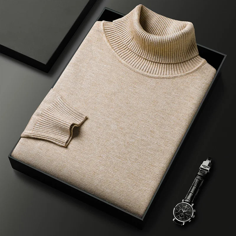 Maglione dolcevita uomo a maglia fine con collo alto a coste, polsini e orlo a coste, 6 colori, taglie XS-2XL